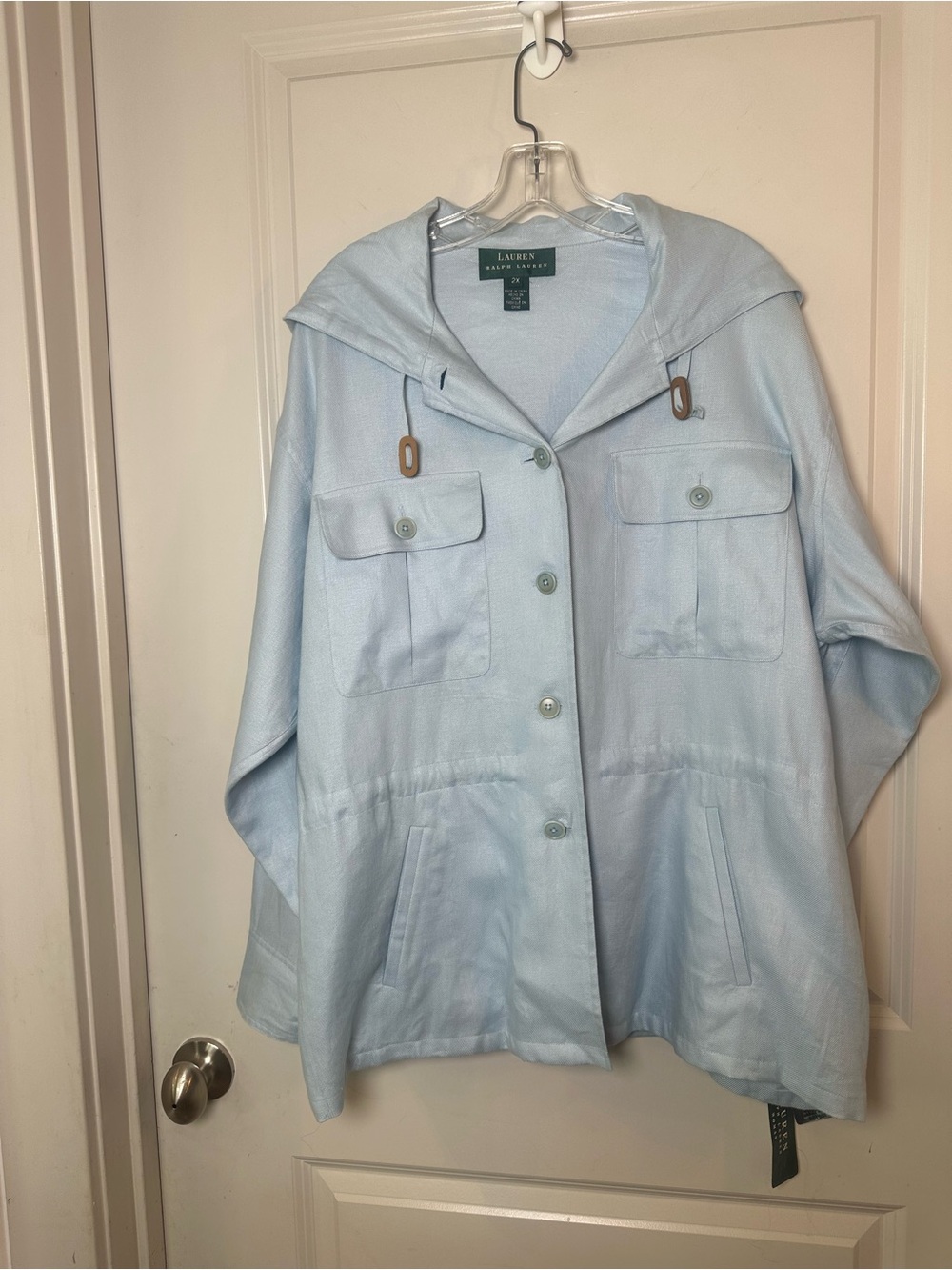 NEW Lauren Ralph Lauren 100% Linen Lightweight Utility Hooded Blue Jacket, 2X